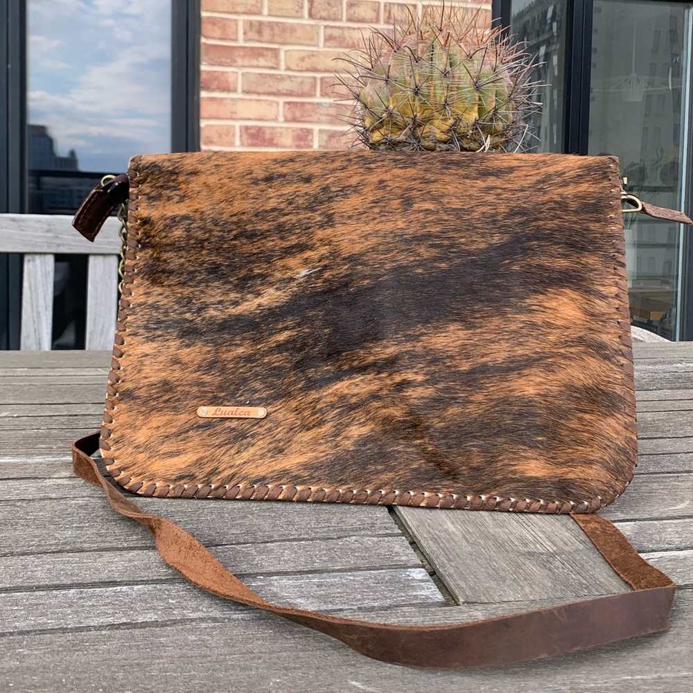 Handmade natural cowhide boho purse